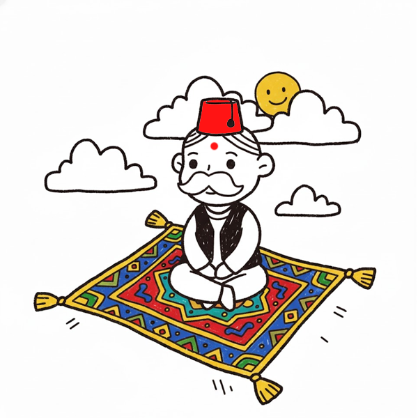 Pajeet meditating on his magic carpet